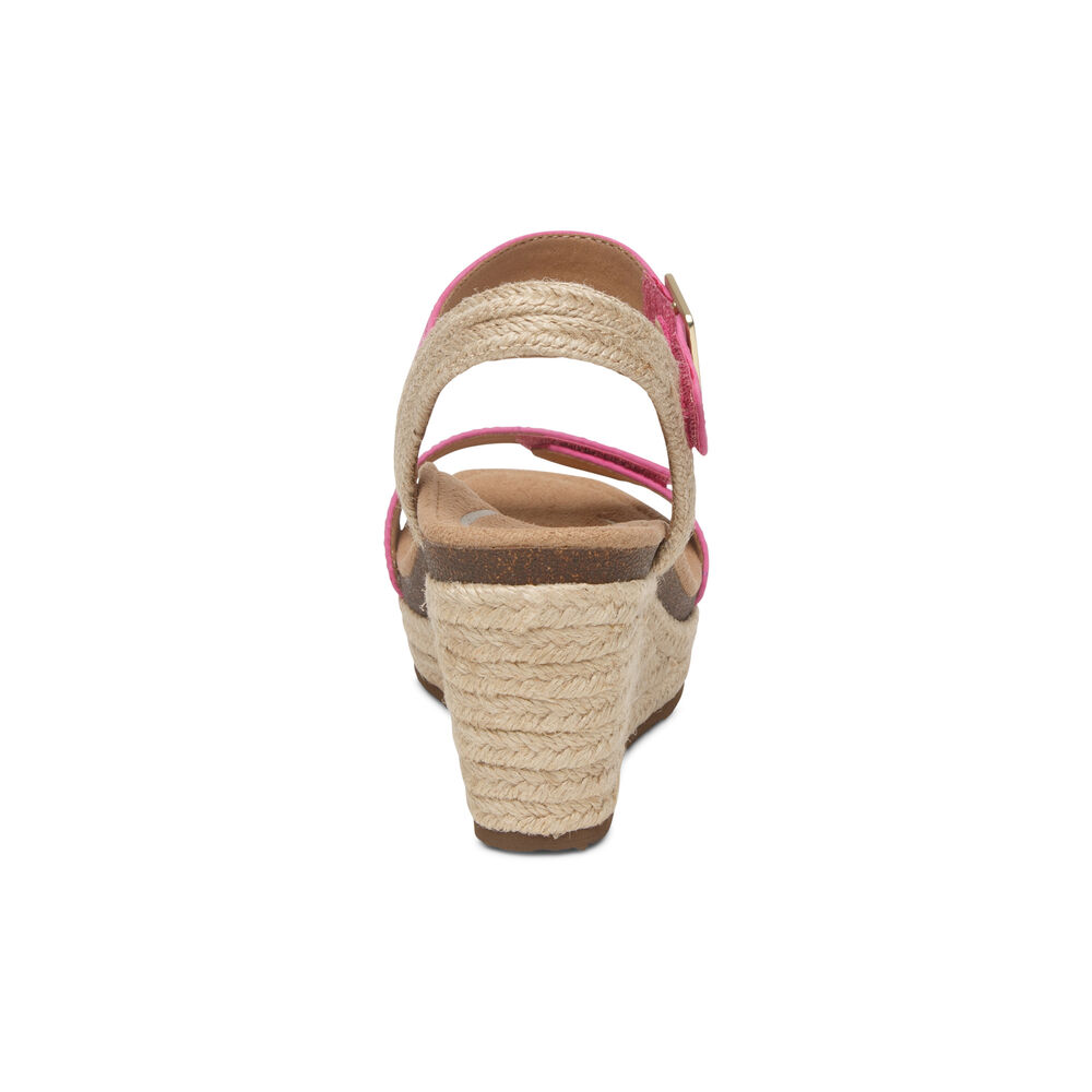 Aetrex Women's Sydney Quarter Strap Espadrille Wedge Sandals - Azalea | USA GXZU8AX